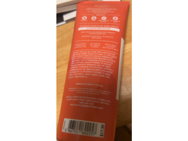 Bath & Body Works Re Charge Ultimate Hydration Body Cream, Orange & Ginger, 8 oz/226 g