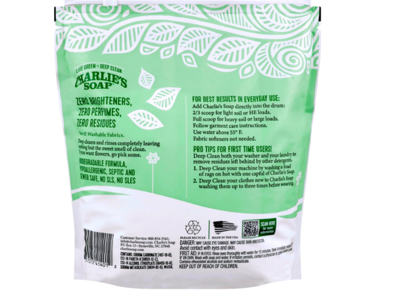 Charlie's Soap Laundry Powder, Fragrance Free, 300 Loads, 3.6 kg