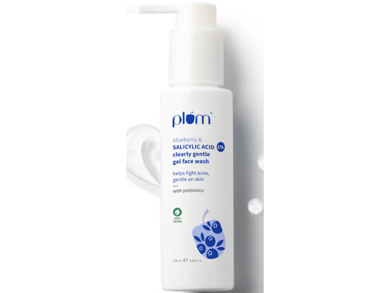 Plum Clearly Gentle Gel Face Wash, Blueberry & Salicylic Acid, 3.38 fl oz/100 mL