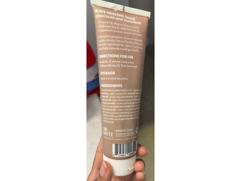 Dr. Brite Kids Healthy Smile Cacao Extract Toothpaste, Chocolate Mint, 5 oz/142 g