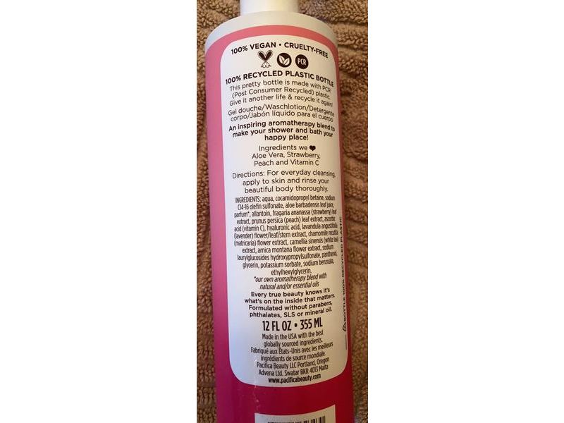 Pacifica Body Wash, Strawberry Peach, 12 fl oz/355 mL