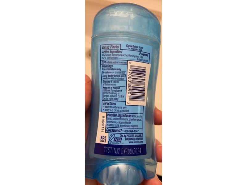Secret Fresh Clear Gel Antiperspirant & Deodorant, Cocoa Butter, 2.6 oz/73 g