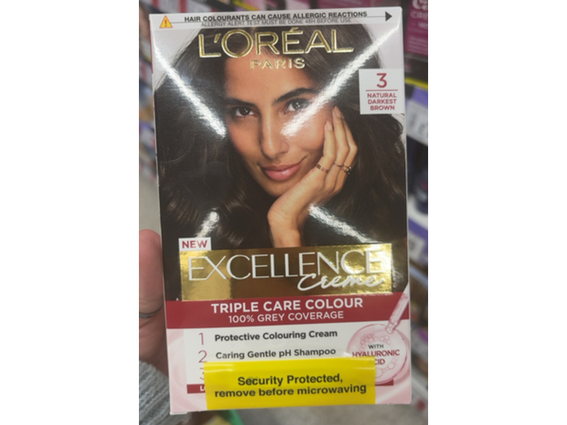 L'Oreal Paris Excellence Creme Triple Care Colour, 3 Natural Darkest Brown, 1 Application