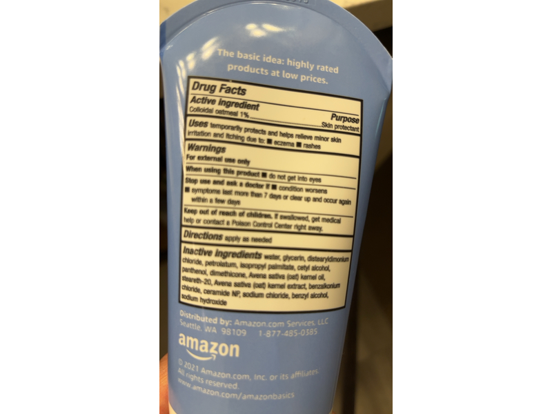 Amazon Basics Eczema Soothing Moisturizing Cream, Colloidal Oatmeal, 7.3 oz/207 g
