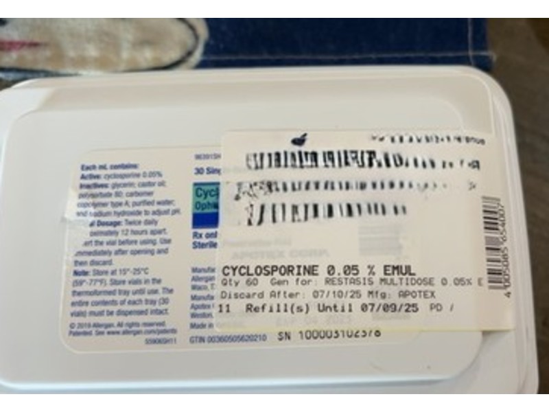 Cyclosporine 0.05% Ophthalmic Emulsion, Apotex Corp (Rx)