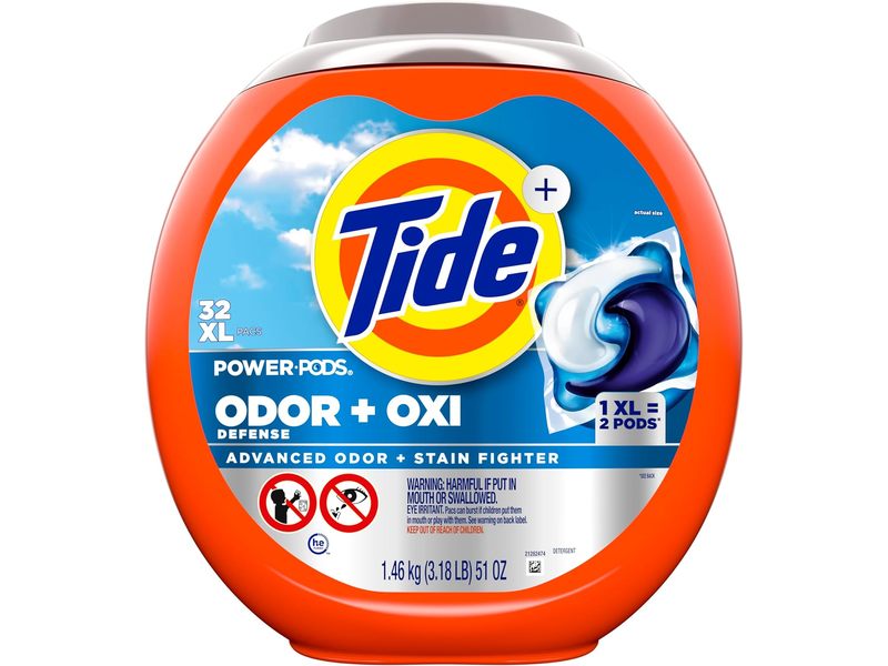 Tide Power Odor Defense + Oxi Laundry Detergent Pods, 51 oz/1.46 kg, 32 XL Pacs