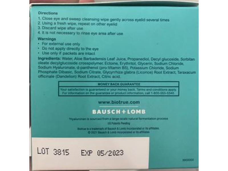 Biotrue Hydrating Micellar Eyelid Cleansing Wipes, 30 Count