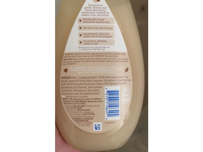 Johnson's Skin Nourish Moisture Wash, Vanilla & Oat, 20.3 fl oz/600 mL