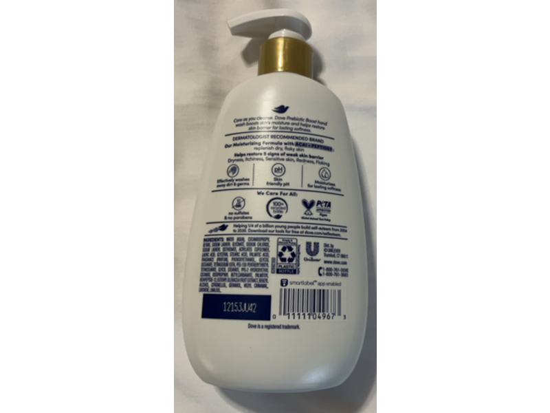 Dove Prebiotic Boost Hand Wash, Acai + Peptides, 12 fl oz/355 mL, Pack Of 4