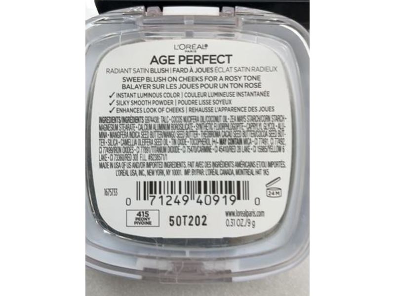 L'Oreal Paris Age Perfect Radiant Satin Blush, Peony, 0.31 oz/9 g
