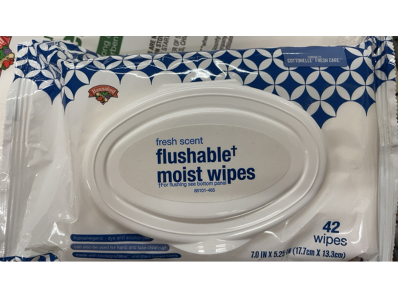 Hannaford Flushable Moist Wipes, Fresh Scent, 42 Counts