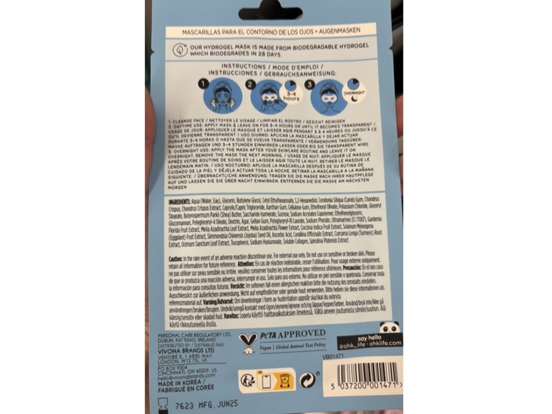 Oh K! Bio Collagen Sleep Hydrogel Eye Mask, Vitamin C & Collagen, 0.35 oz/10 g