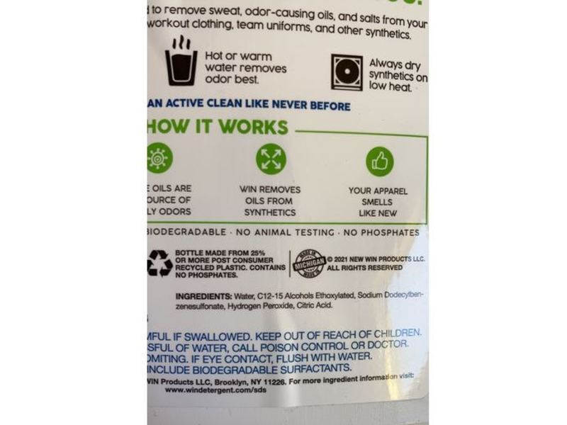 Win Free & Clear Activewear Detergent, 64 Loads, 64 fl oz/1.89 L