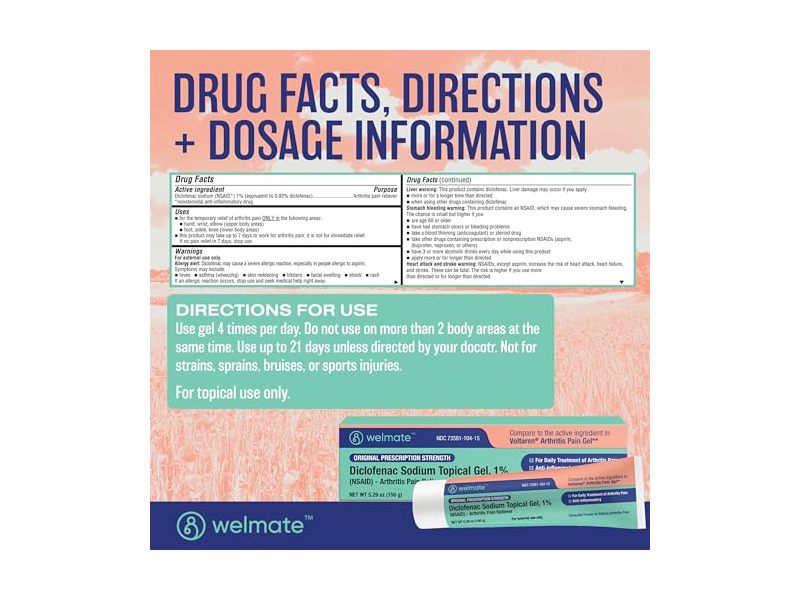 Welmate Diclofenac Sodium Topical Gel 1%, 5.29 oz (150 g)