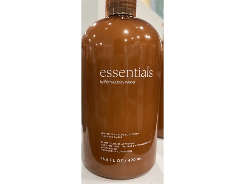 Bath & Body Works Essentials Skin Replenishing Body Wash, Cashmere Amber, 16.6 fl oz/490 mL