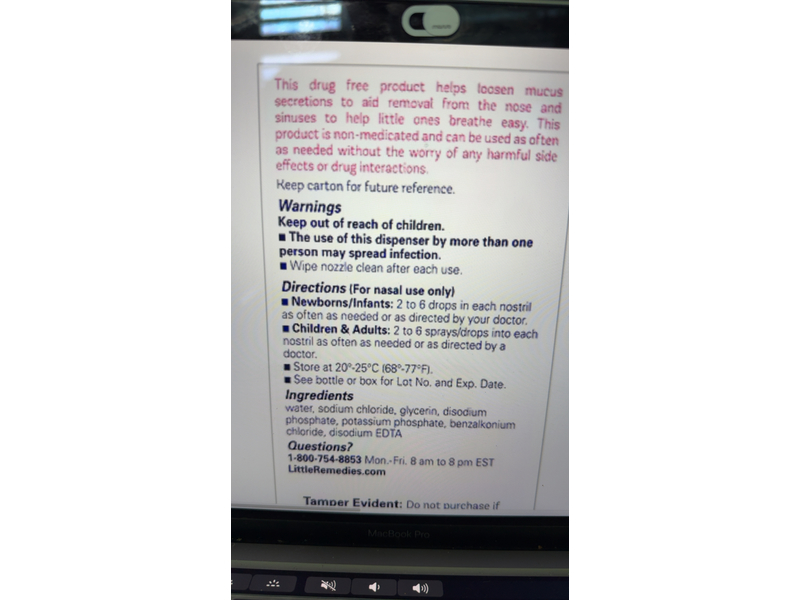 Little Remedies Saline Spray & Drops, 1 fl oz/30 mL, Pack Of 6