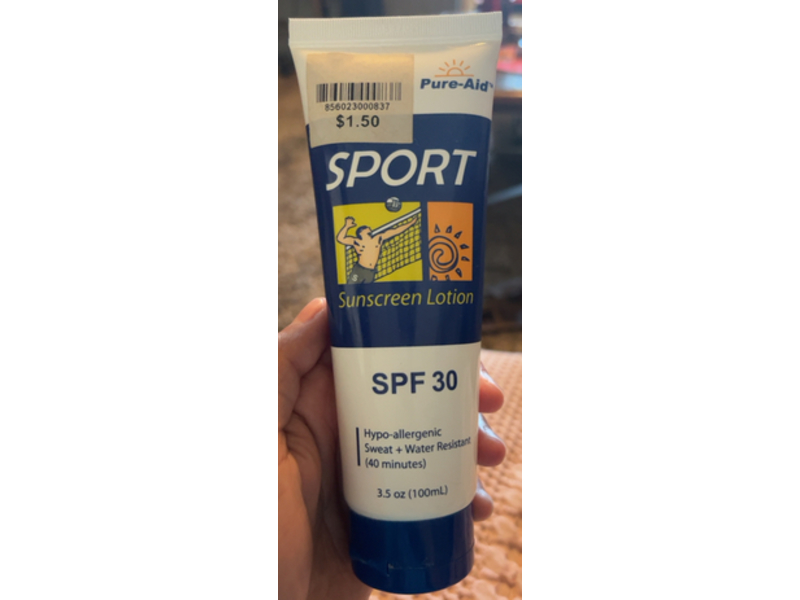 Pure-Aid Sport Sunscreen Lotion, SPF 30, 3.5 oz/100 mL