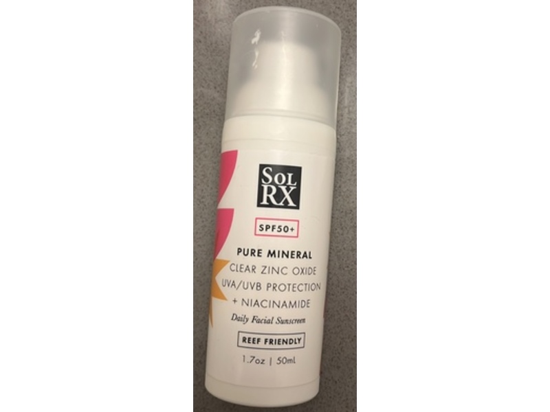 SolRX Pure Mineral Daily Facial Sunscreen, SPF 50+, Zinc Oxide & Niacinamide,1.7 oz/50 mL