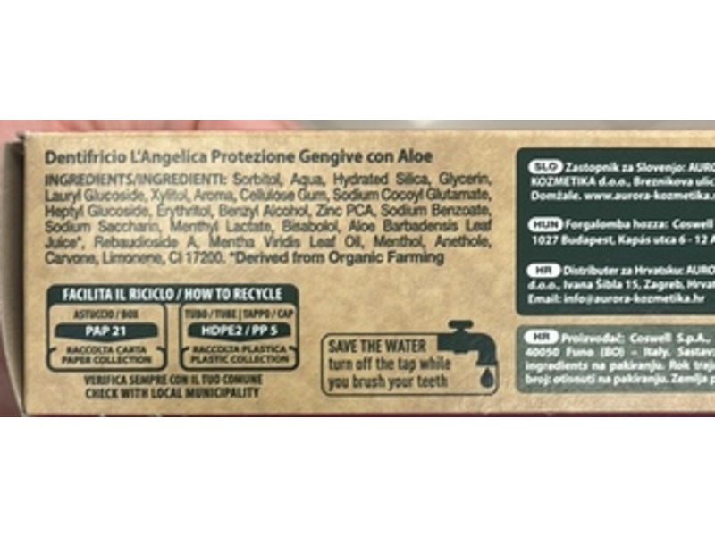 L'angelica Gum protection Toothpaste, Aloe Vera, 75 mL