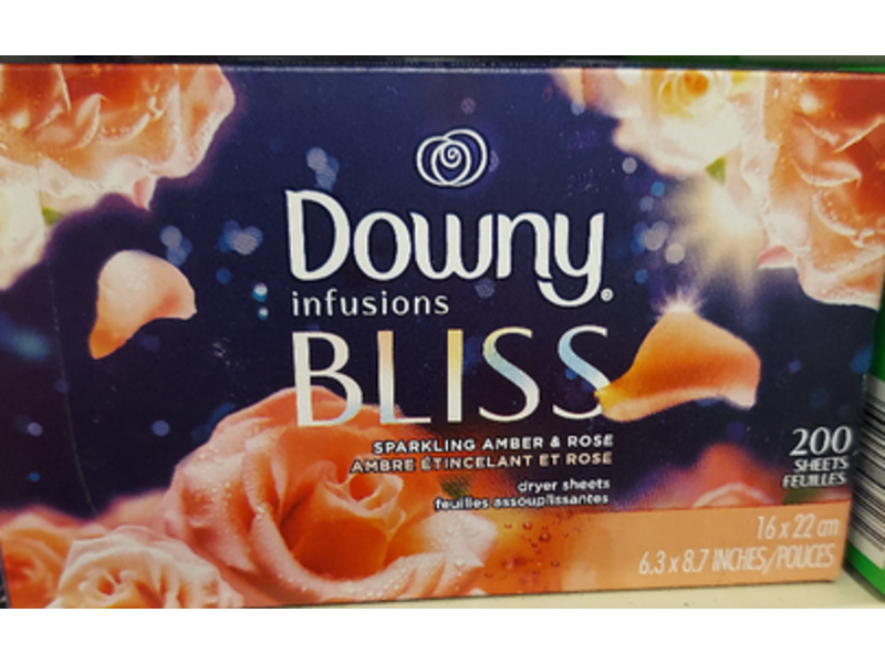 Downy Infusions Bliss Dryer Sheet, Sparkling Amber & Rose, 200 Sheets