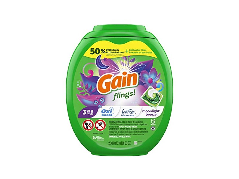 Gain Flings Laundry Detergent Soap Pacs, Moonlight Breeze Scent, 112 Count