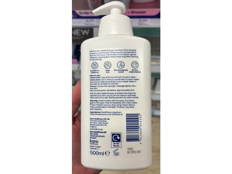 E45 Dry Skin Relief Shower + Bath Oil, 500 mL