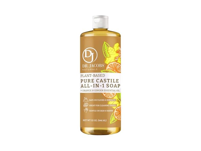 Dr. Jacobs Naturals Pure Castile All-In-1 Soap, Orange + Ginger, 32 fl oz/946 mL