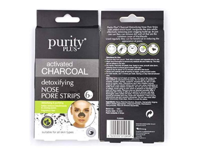Purity Plus Detoxifying Nose Pore Strips, Activated Charcoal, Pack Of 6