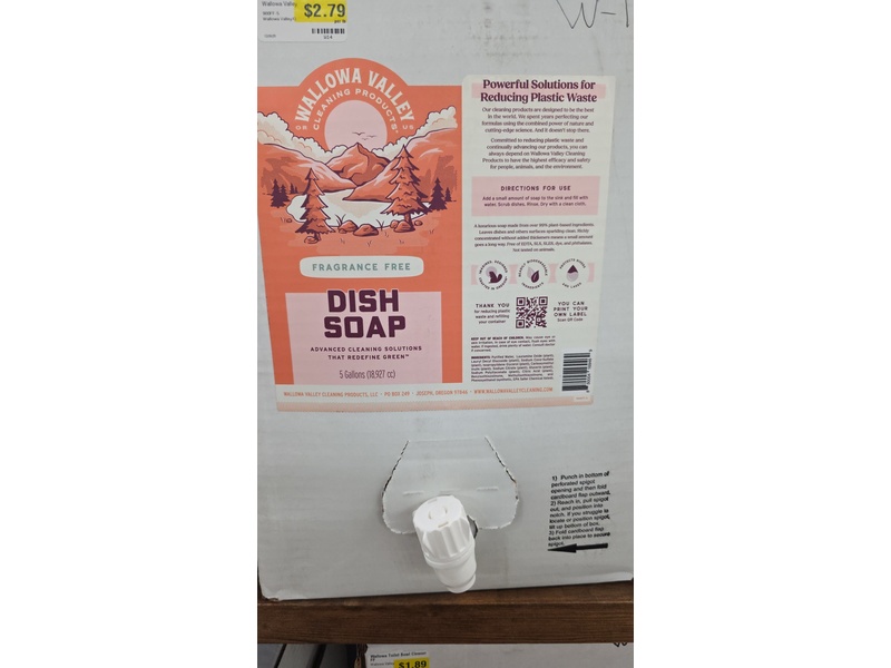 Wallowa Valley Dish Soap, Fragrance-Free, 5 Gallons