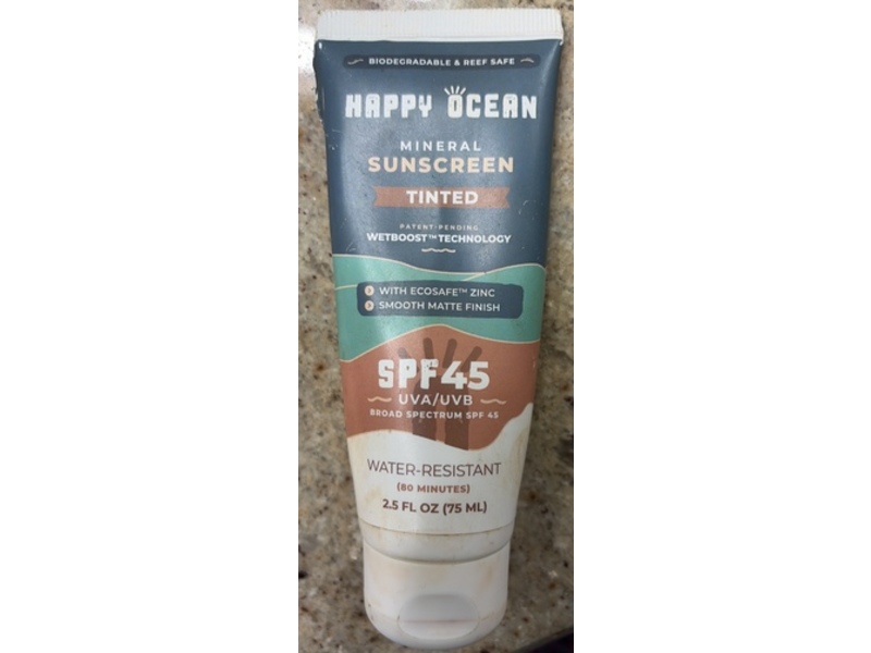 Happy Ocean Mineral Sunscreen, SPF 45, Tinted, 2.5 fl oz/75 mL