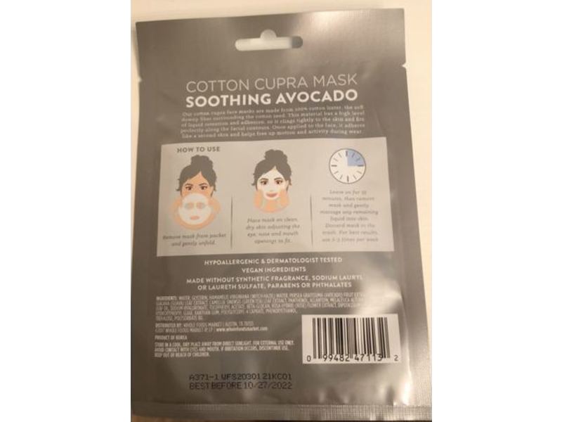 Whole Foods Market Cotton Cupra Mask, Soothing Avocado, 0.77 fl oz/23 mL