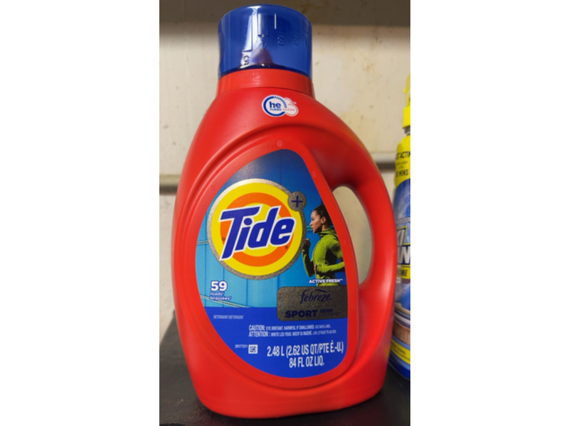 Tide Plus Febreze Sport Odor Defense Liquid Laundry Detergent, Active Fresh, 54 loads, 84 fl oz/2.48 L