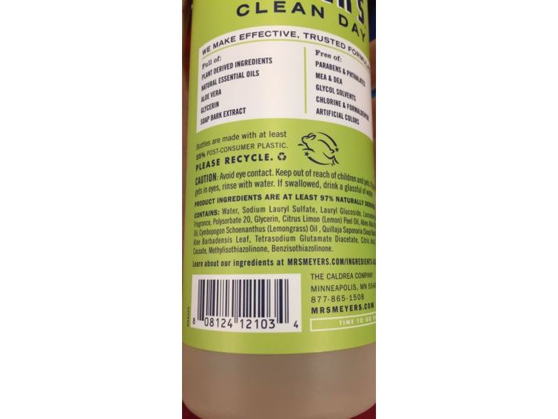 Mrs. Meyer's Clean Day Dish Soap, Lemon Verbena, 16 fl oz/473 mL