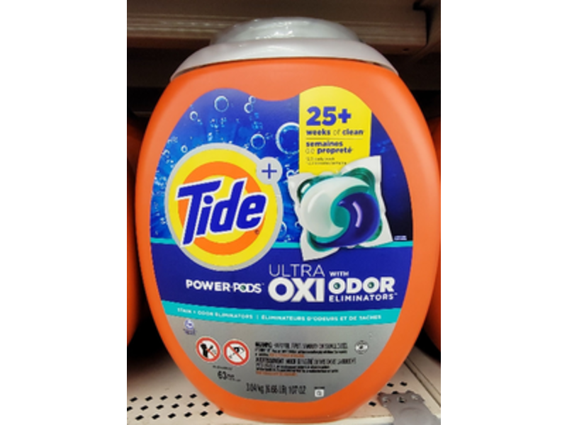 Tide Power Ultra Oxi Stain + Odor Eliminator Pods, 63 Pads, 107 oz/3.04 kg