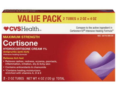 CVS Health Cortisone Hydrocortisone Cream 1%, Maximum Strength, 2 oz, 2 Count