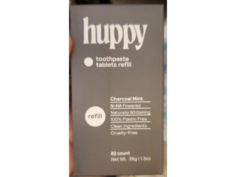 Huppy Toothpaste Tablets Refill, Charcoal Mint, 1.3 oz/36 g, 62 Count, 4 Packs