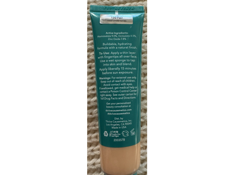 Thrive Causemetics Buildable Blur Sunscreen CC Cream, 130 Fair, SPF 40, 1 fl oz/30 mL