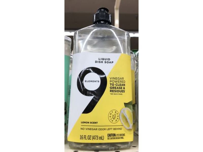 9 Elements Liquid Dish Soap, Vinegar Powdered, Lemon Scent, 16 fl oz/473 mL