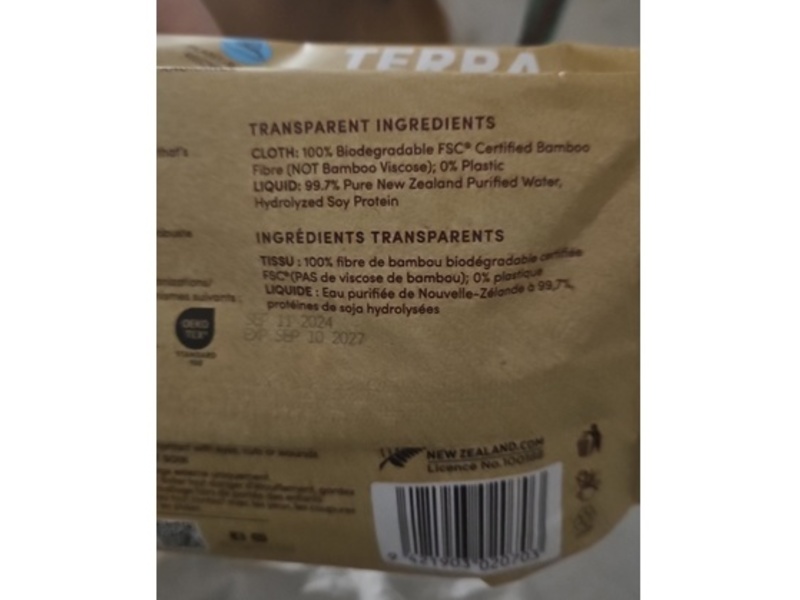 Terra Pure Water Baby Wipes, 70 Count