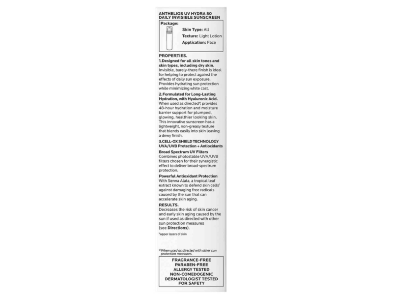 La Roche Posay Anthelios UV Hydra Daily Invisible Sunscreen, SPF 50, 1.7 fl oz/50 mL