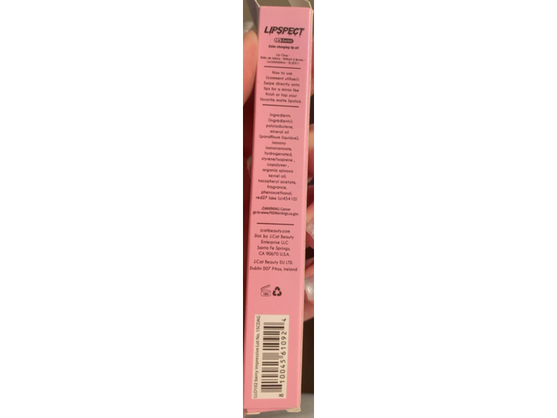 J.Cat Lip Spect Color Changing Lip Oil, LLO102 Berry Impressive, 0.12 fl oz/3.5 mL