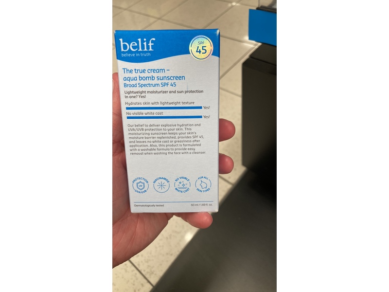 belif The True Cream 2-In-1 Aqua Bomb Sunscreen Moisturizer, SPF 50, 1.69 fl oz/50 mL