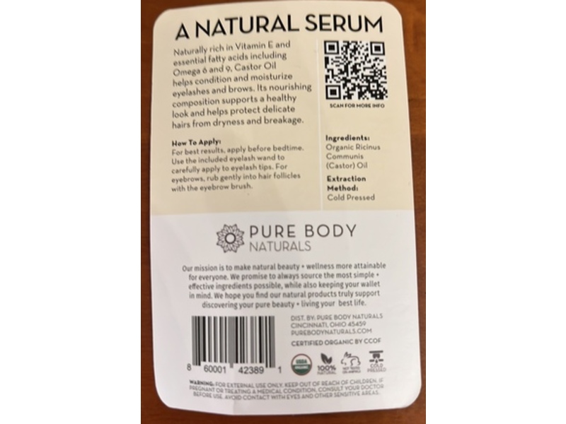 Pure Body Naturals Organic Castor Oil, 10 mL