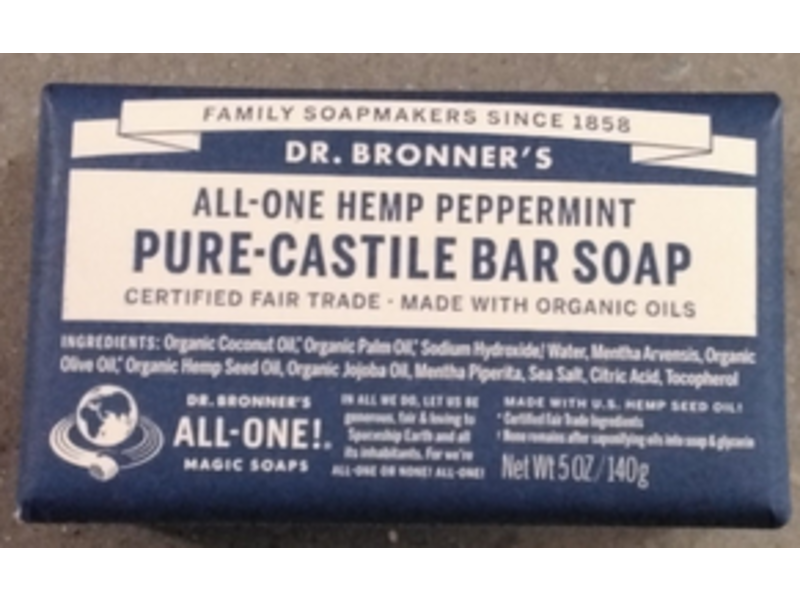 Dr. Bronner's Pure-Castile Bar Soap, Hemp Peppermint, 5 oz/140 g, Pack Of 6