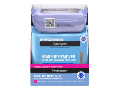 Neutrogena Day & Night Makeup Remover Ultra-Soft Cleansing Towelettes, 75 Count