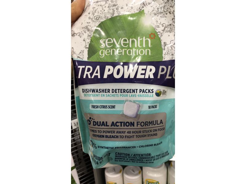 Seventh Generation Ultra Power Plus Dishwasher Packs, Fresh Citrus Scent, 11.4 oz/324 g, 18 Packs
