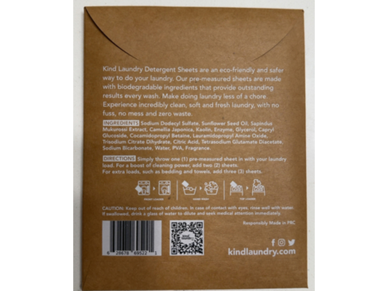 Kind Laundry Let's Be Kind Together Laundry Detergent Sheets, Ocean Breeze, 6 Loads, 15 g/0.53 oz