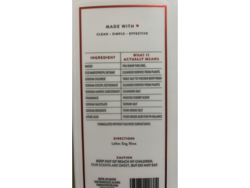 Native Body Wash, Frosted Cherry, 18 fl oz/532 mL, Pack Of 2