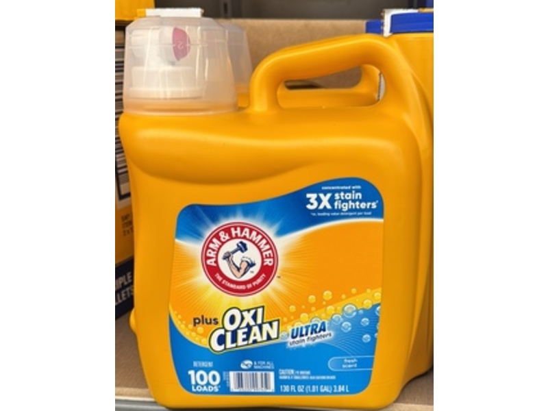 Arm & Hammer Plus Oxi Clean Ultra Stain Fighters Liquid Laundry Detergent, Fresh Scent, 100 Loads, 130 fl oz/3.84 L