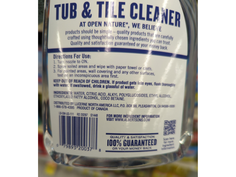 Open Nature Tub & Tile Cleaner, No Harsh Fumes, 32 fl oz/946 mL